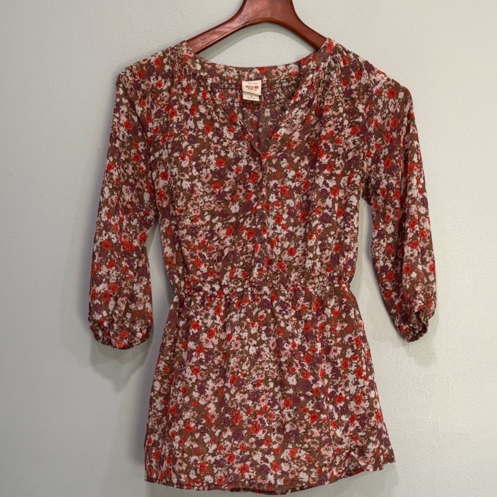 VTG Y2K boho Mossimo Floral Cinched Waist Blouse ditsy prairie Top Small